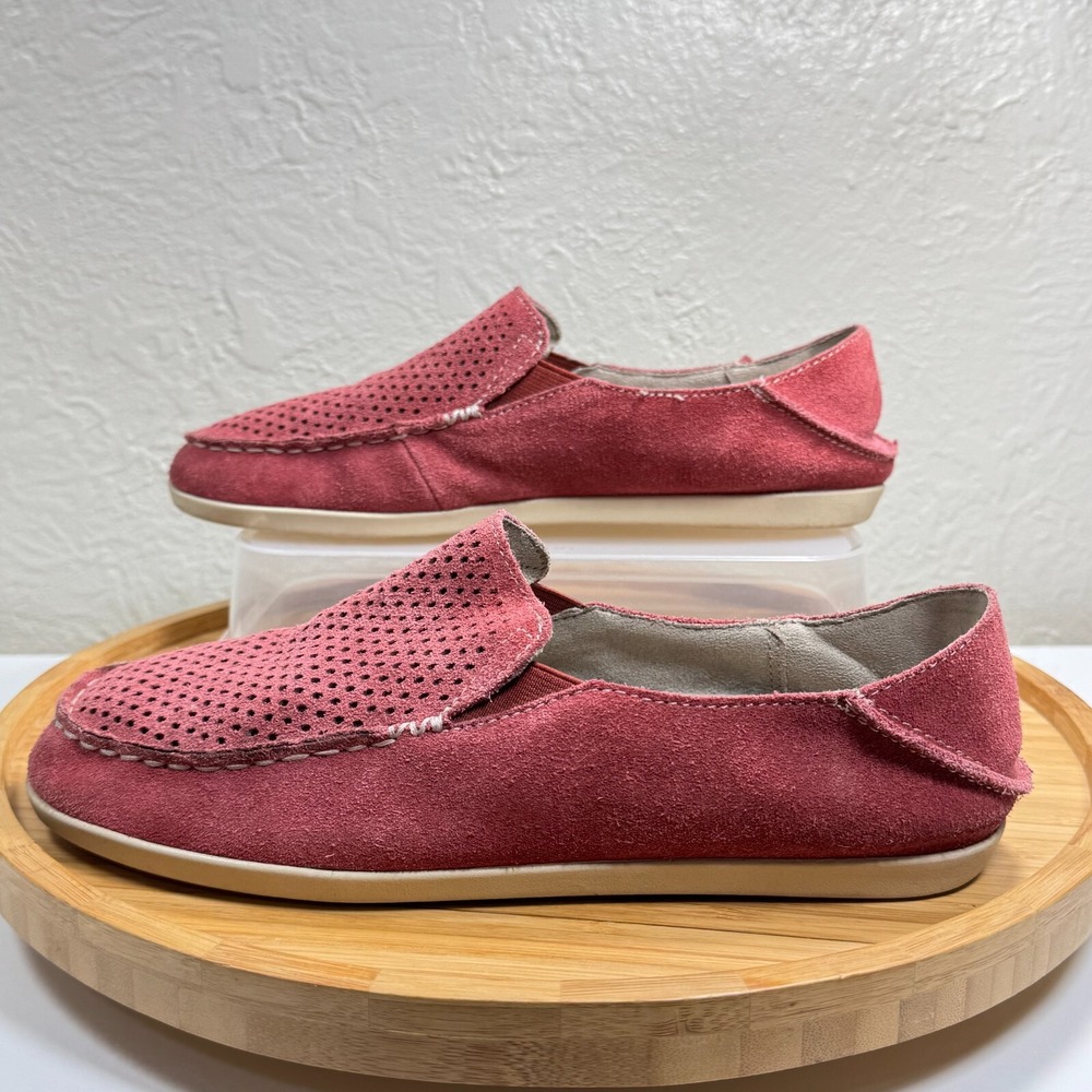 Olukai Nohea Perf Loafer 8.5 Maroon Suede Leather Slip On Perforated Foldable - Picture 3 of 9